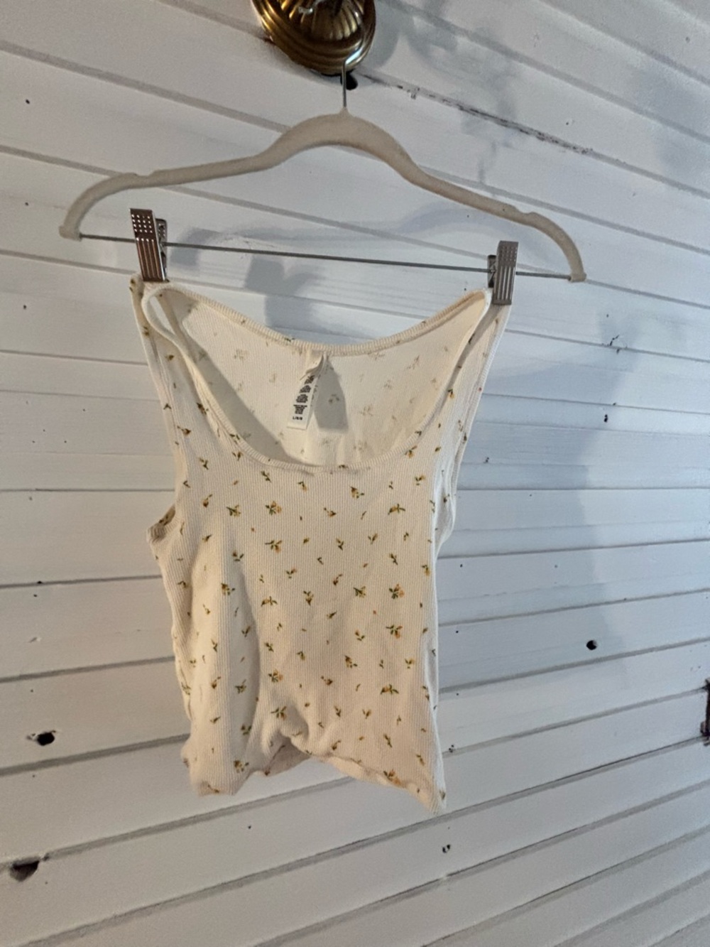 SKIMS Cream Ribbed Camisole with Yellow Floral Print